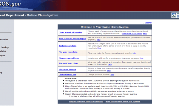 Oregon unemployment insurance claim